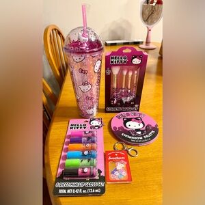 NWT Lot of Hello Kitty Water Bottle, Keychain & 3 Halloween Themed Makeup Sets